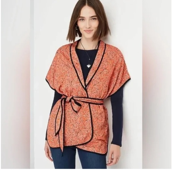 J. Jill Jackets & Blazers - NWT J Jill Belted Quilted Ruana Jacket Kimono Orange Paisley Size Small - large